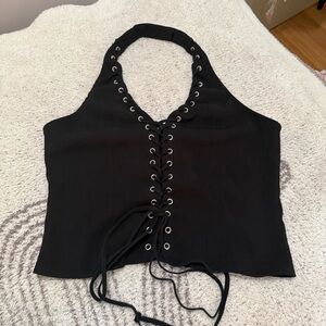 Black Lace-Up Halter Top